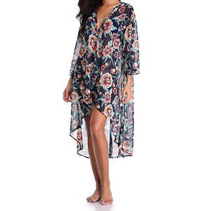 Navy Floral Chiffon Kimono